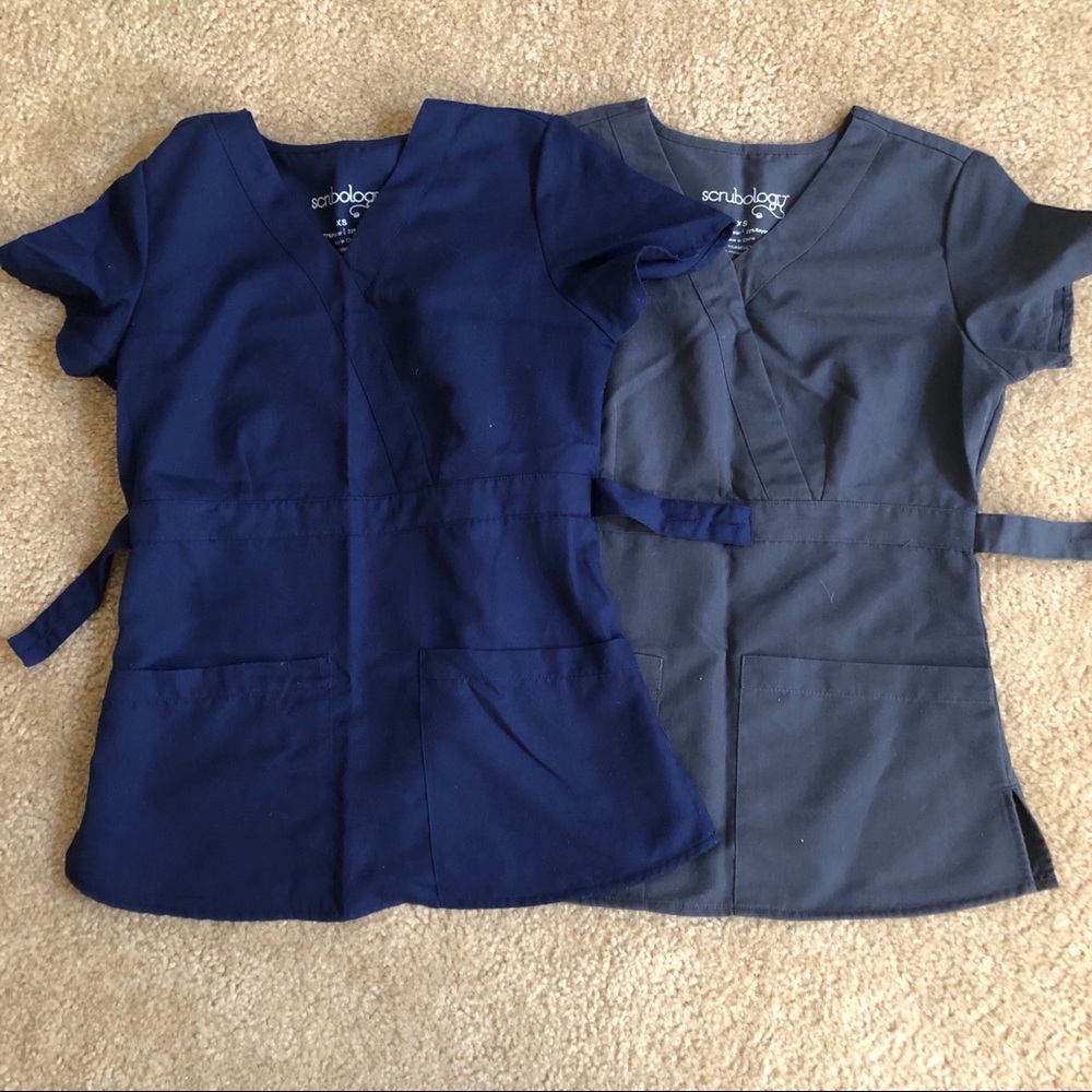 Scrubology stretch mock wrap scrub tops
